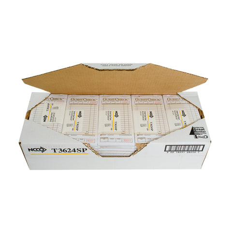 National Checking Company Guest Check Paper - 1 Part Tan, 15 Line, 3.5 x 6.75 inch -- 5000 per case.