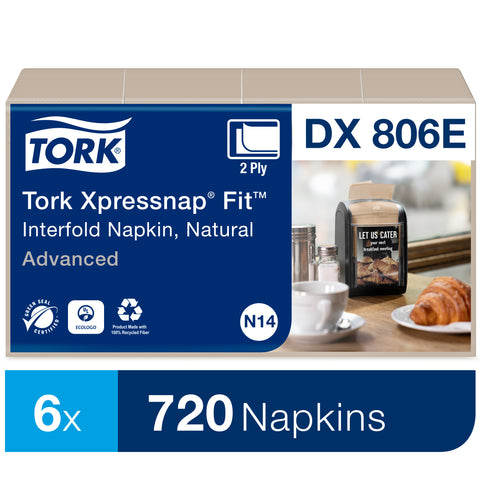 Tork Xpressnap Fit Natural 2 Ply Interfold Dispenser Paper Napkin, 6.5 x 8.39 inch - 120 per pack -- 36 Packs per case