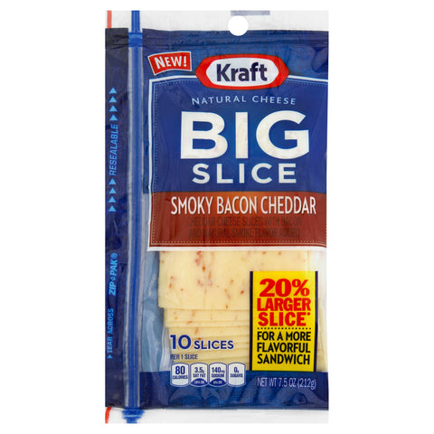 Kraft Slices Smoky Bacon Cheddar Cheese, 7.5 Ounce -- 10 per case.
