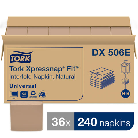 Tork Xpressnap Fit Natural 1 Ply Interfold Dispenser Paper Napkin, 6.5 x 8.39 inch - 240 per pack -- 36 Packs per case