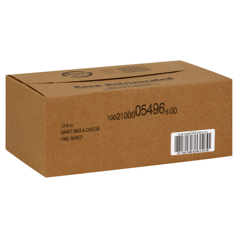 Kraft Finely Shredded Mexican Style Four Cheese, 8 Ounce -- 12 per case.