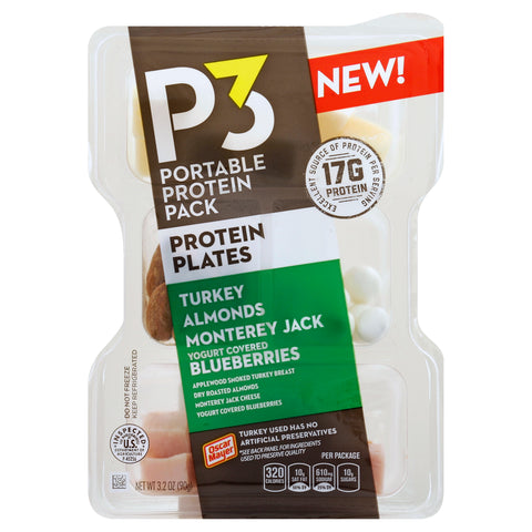 Oscar Mayer P3 Turkey, Almond, Monterey Jack and Yogurt Covered Blueberries Portable Protein Pack, 3.2 ounce -- 8 per case