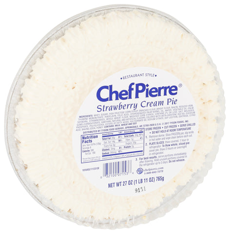 Sara Lee Chef Pierre Traditional Strawberry Cream Pie, 10 inch -- 6 per case.