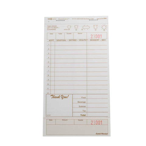 National Checking Medium Tan 2 Part Carbonless Guest Check, 7.75 x 4.2 inch -- 2000 per case