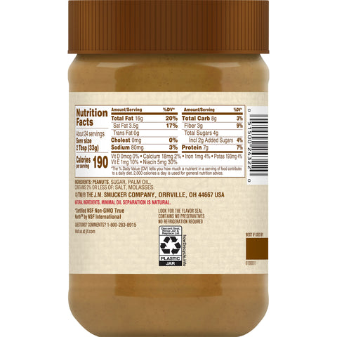 Jif Natural Creamy Peanut Butter, 28 Ounce -- 10 per case.