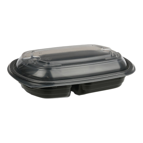 Container Plastic Wave 2-compartment Black W/ Lid Dome Black 8 Oz/12 Oz
