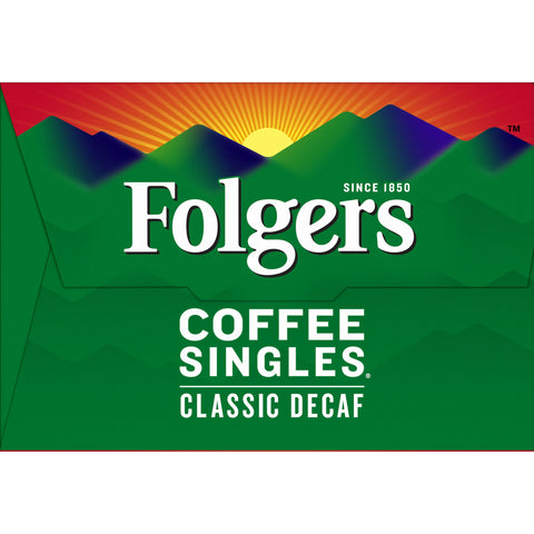 Folgers Decaffeinated Coffee Singles - 19 coffee bags per box, 12 boxes per case
