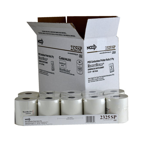 National Checking Company White/Canary Carbonless 2 Ply Register Roll Tape, 3.25 inch -- 30 per case.