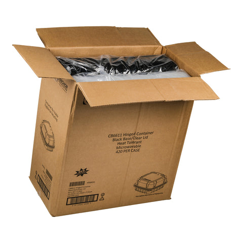 Container Plastic 1 Compartment Black Base Hinged Lid Clear Cb6611 6x6