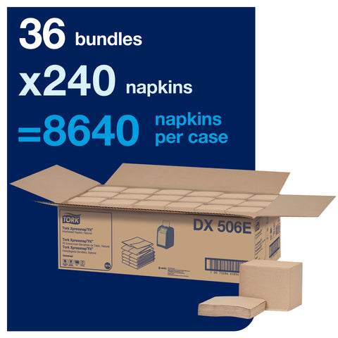 Tork Xpressnap Fit Natural 1 Ply Interfold Dispenser Paper Napkin, 6.5 x 8.39 inch - 240 per pack -- 36 Packs per case