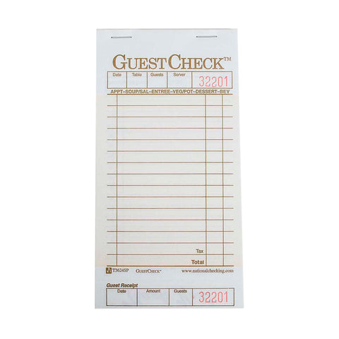 National Checking Company Guest Check Paper - 1 Part Tan, 15 Line, 3.5 x 6.75 inch -- 5000 per case.