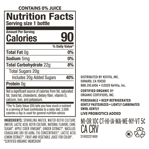 Kevita DRINK LEMON GINGER SPARKLING PROBIOTIC ORGANIC GLASS BOTTLE CARBONATED
