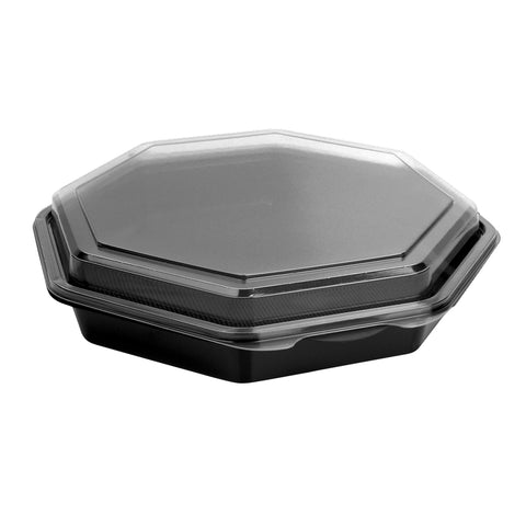 Creative Carryouts® CONTAINER PLASTIC BLACK/CLEAR HINGED SHALLOW OCTAVIEW 9