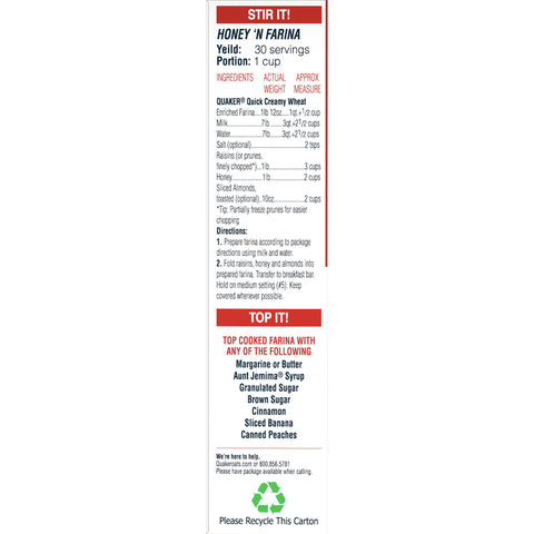 Quaker® CEREAL HOT CREAMY WHITE FARINA