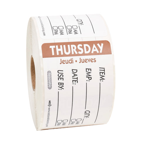 DateIt™ LABEL TRILINGUAL ITEM/DATE/USE BY REMOVABLE BROWN THURSDAY 2X3