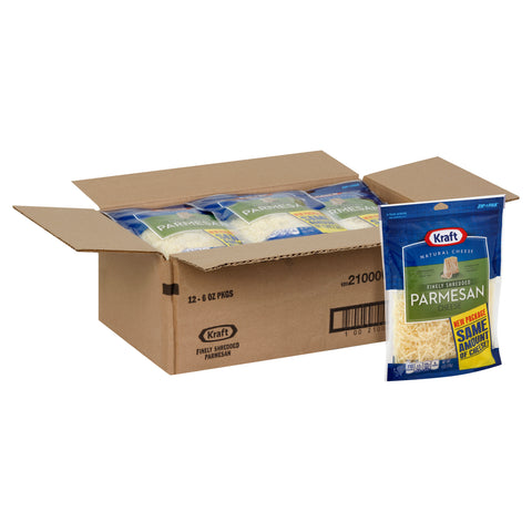 Kraft Zip Pak Natural Finely Shredded Parmesan Cheese, 6 Ounce -- 12 per case.