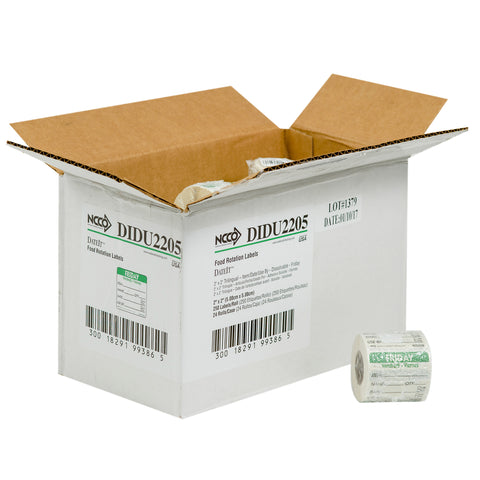 National Checking Company Dateit Trilingual Item/Date/Use By Dissolvabel Label - Friday, 2 x 2 inch -- 6000 per case.