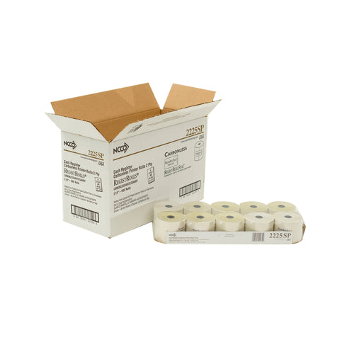 National Checking Company White/Canary Carbonless 2 Ply Register Roll Tape, 2.25 inch -- 40 per case.