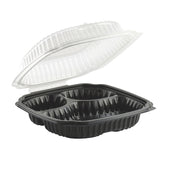 Container Plastic Hinged Black Base Clear Lid 3-compartment Cl91031 10.5x9.5