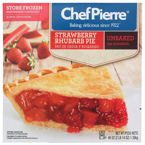 Sara Lee Chef Pierre Traditional Unbaked Strawberry Rhubarb Fruit Pie, 10 inch -- 6 per case.
