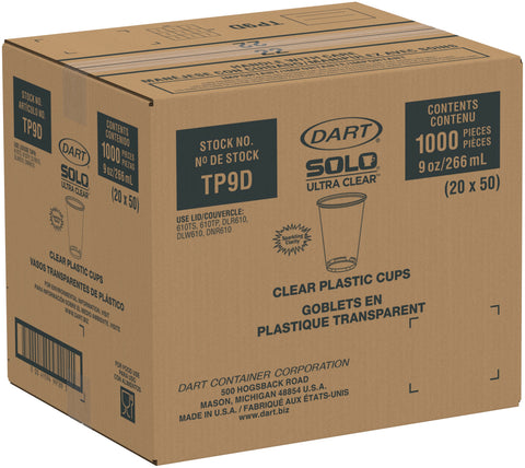 Solo Ultraclear PET Tall Flush Fill Cold Cup, 9 Ounce Capacity -- 1000 per case