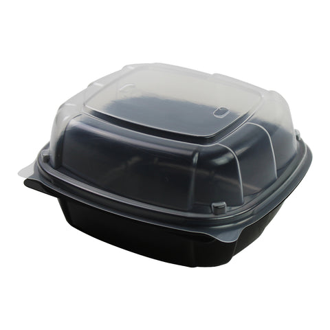 Mullinix Packaging CONTAINER MICRO HINGED SMALL 1-COMPARTMENT BLACK/CLEAR VENTED 6X6X3