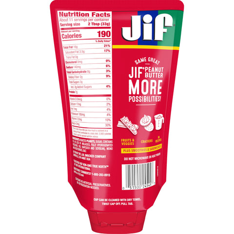 Jif Creamy Peanut Butter, 13 Ounce Squeezable Pouch -- 10 per case