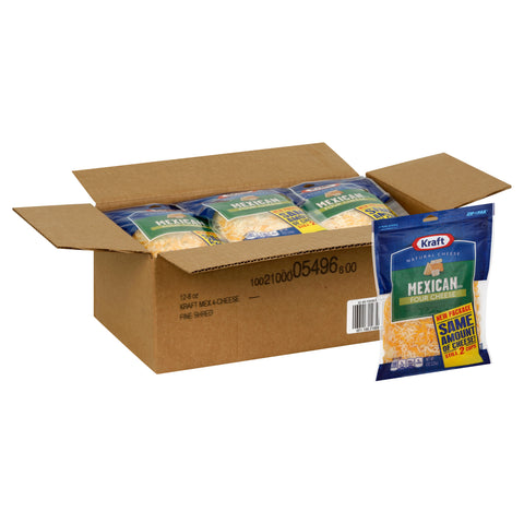 Kraft Finely Shredded Mexican Style Four Cheese, 8 Ounce -- 12 per case.