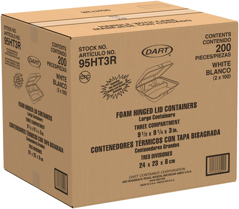 Container Foam White Large 3-compartment Hinged Lid 9.5x9.3x3