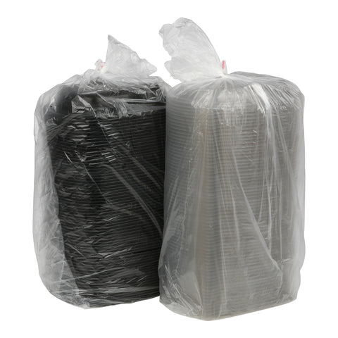 Container Plastic Wave 2-compartment Black W/ Lid Dome Black 8 Oz/12 Oz