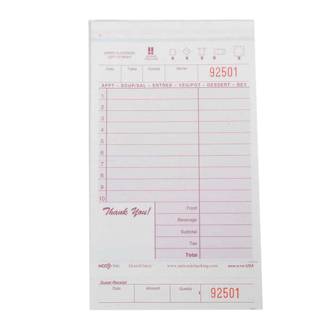 National Checking Company Carbonless Guest Check Board - 2 Part Maroon, 10 Line, 4.20 x 7.25 inch -- 2000 per case.