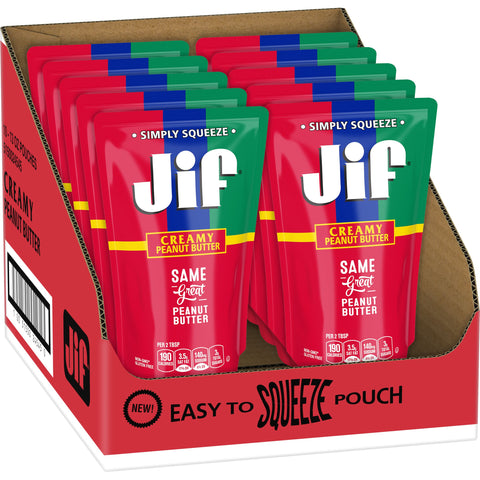 Jif Creamy Peanut Butter, 13 Ounce Squeezable Pouch -- 10 per case