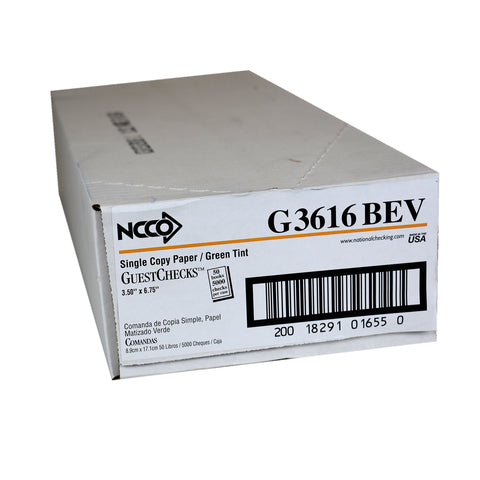 National Checking Company Guest Check Paper - 1 Part Green, 16 Line, 3.5 x 6.75 inch -- 5000 per case.