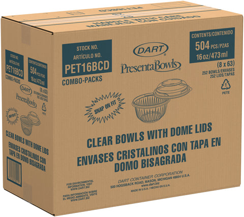 PresentaBowls® BOWL PLASTIC CLEAR WITH DOME LID 16 OZ