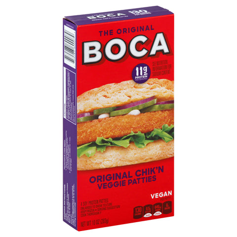 Kraft Frozen Boca Original Chicken Patty, 10 Ounce -- 12 per case.
