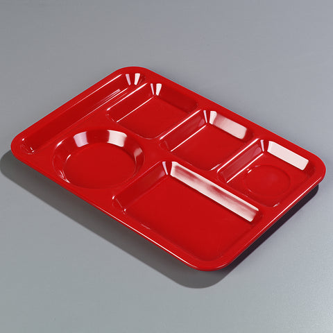 Carlisle TRAY SERVING LEFT-HAND 6-COMPARTMENT POLYPROPYLENE RED 10X14