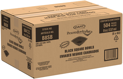 PresentaBowls Pro® BOWL PLASTIC BLACK SQUARE 8 OZ