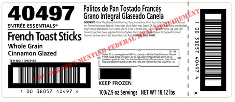 Sunny Fresh™ FRENCH TOAST WG CINNAMON GLAZED STICK 2.9 OZ COOKED CN