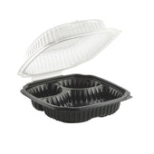 Container Plastic 3-compartment Black Base W/ Clear Hinged Lid 9x9