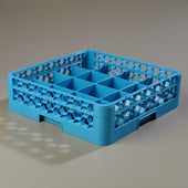OptiClean™ RACK GLASS 16-COMPARTMENT DIVIDED TILTED W/ 1 OPEN EXTENDER CARLISLE BLUE 16 COMPARTMENT