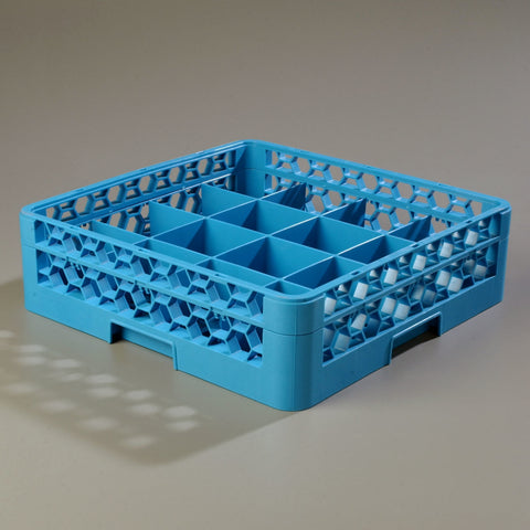 OptiClean™ RACK GLASS 16-COMPARTMENT DIVIDED TILTED W/ 1 OPEN EXTENDER CARLISLE BLUE 16 COMPARTMENT