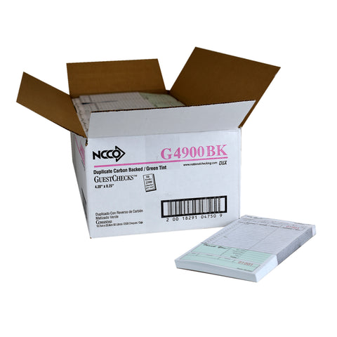 National Checking Company Carbon Backed Guest Check Board - 2 Part Green, 16 Line, 4.20 x 8.25 inch -- 2500 per case.