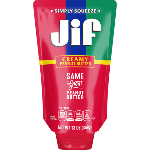Jif Creamy Peanut Butter, 13 Ounce Squeezable Pouch -- 10 per case