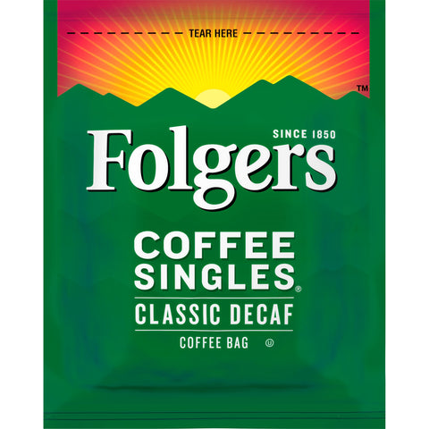 Folgers Decaffeinated Coffee Singles - 19 coffee bags per box, 12 boxes per case