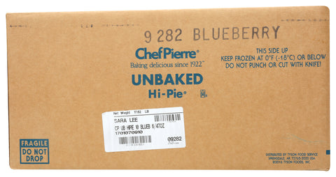 Sara Lee Chef Pierre Unbaked Blueberry Pie, 10 inch -- 6 per case.