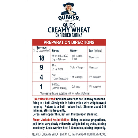 Quaker® CEREAL HOT CREAMY WHITE FARINA