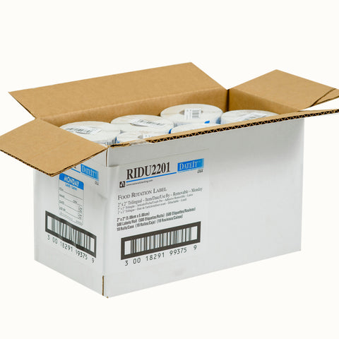 DateIt™ LABEL TRILINGUAL ITEM/DATE/USE BY REMOVABLE BLUE MONDAY 2X2
