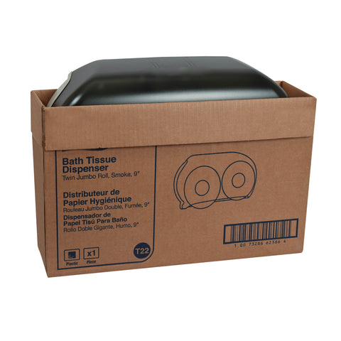 Tork Plastic Smoke/Gray Twin Jumbo Roll Bath Tissue Dispenser, 19.29 x 5.51 x 11.83 inch