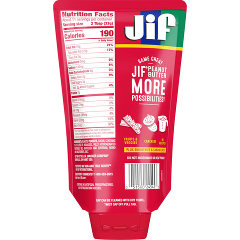 Jif Creamy Peanut Butter, 13 Ounce Squeezable Pouch -- 10 per case