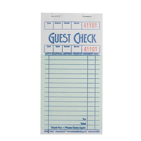 National Checking Rectangular Medium Paper Green 15 Lines One-Part Guest Check, 6.75 x 3.5 - 100 count per book -- 50 books per case